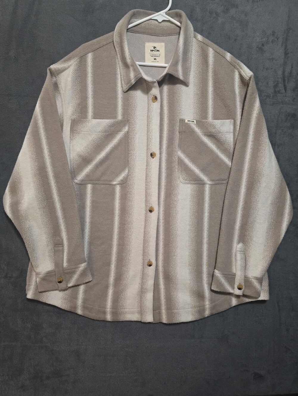 Rip Curl Fitted Men's Button-Up Jacket Coat - Taupe Stripe Brand New